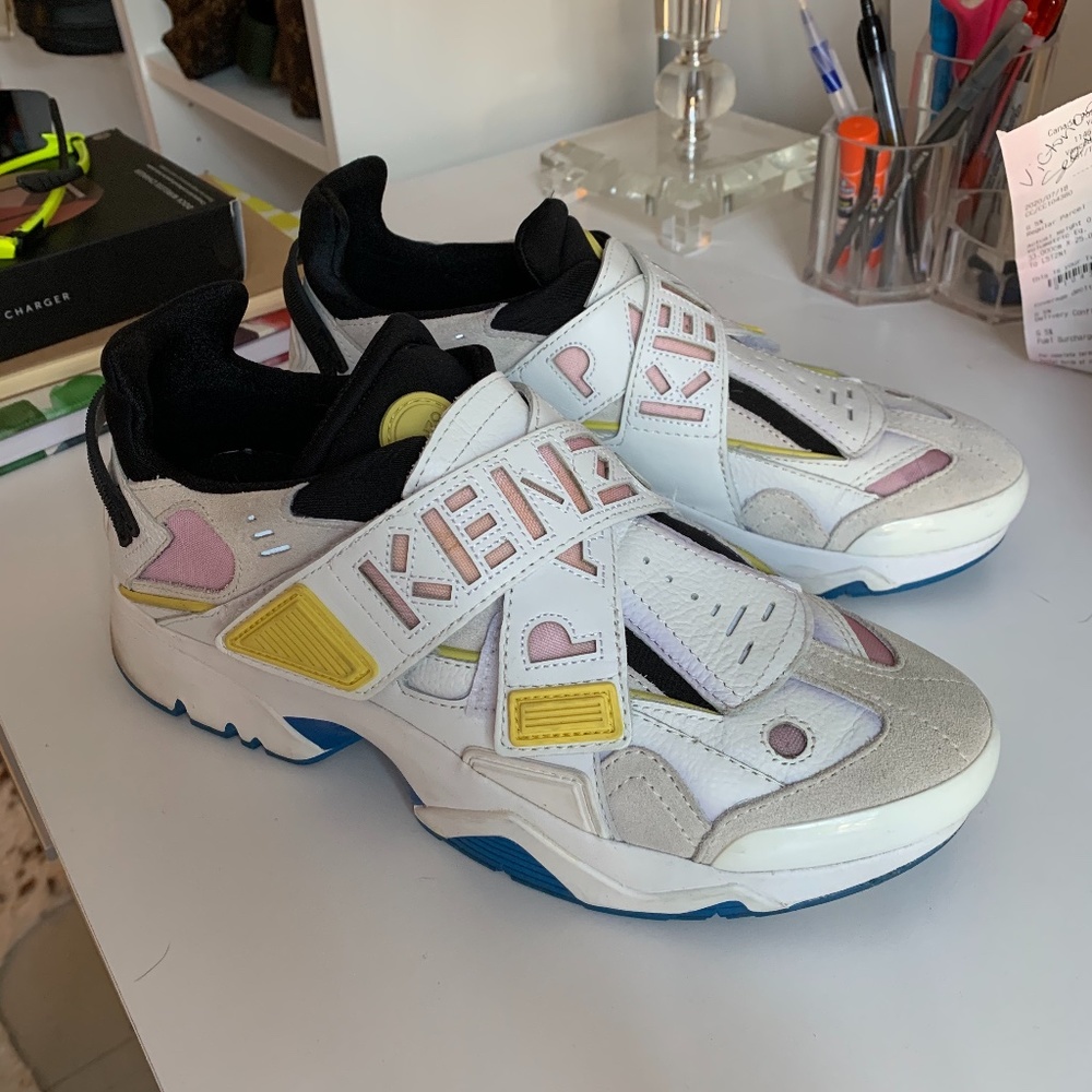Kenzo White & Pink Sonic Velcro Sneakers